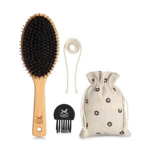 Dual Nylon & Boar Bristle Wood Brush Kit - Includes Cleaning Brush & Storage Bag